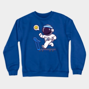 Cute Astronaut Running On Treadmill Cartoon Crewneck Sweatshirt